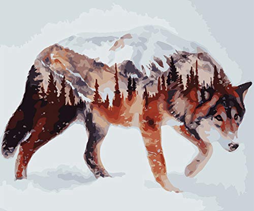 ABEUTY Wandkunst Wolf Tier Malen nach Zahlen, DIY Ölgemälde auf Leinwand Gemälde 40x50cm (Wolf, mit rahmen) von ABEUTY