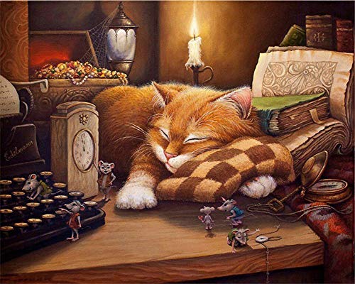 ABEUTY Wandkunst schlafende Katze & Maus Kerze Malen nach Zahlen, DIY Ölgemälde auf Leinwand Gemälde 40x50cm ABEUTY Wandkunst schlafende Katze & Maus Kerze Malen nach Zahlen, DIY Ölgemälde auf Leinwand Gemälde 40x50cm von ABEUTY