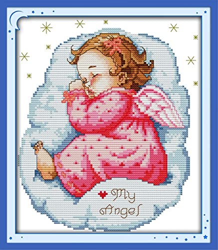 Bedruckte Kreuzstich-Sets für Erwachsene, Asleep Angel Girl DIY 14 CT Stickerei Nähen Starter Kit gestempelt oder ungeprägte Handarbeit Heimdekoration von ABEUTY