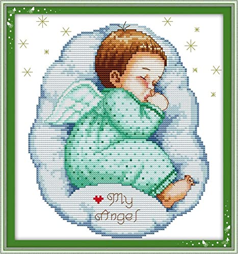 Bedrucktes Kreuzstich-Set für Erwachsene, Asleep Angel Baby DIY 14 CT Stickerei Nähen Starter Kit gestempelt oder ungestempelt Handarbeit Heimdekoration von ABEUTY