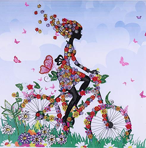 Diamant-Malerei DIY 5D spezielle Form Strass Abeuty Fairy Girl Ride a Bike Schmetterling und Blume Teilbohrer Kristall Diamant Kunst Kits von ABEUTY