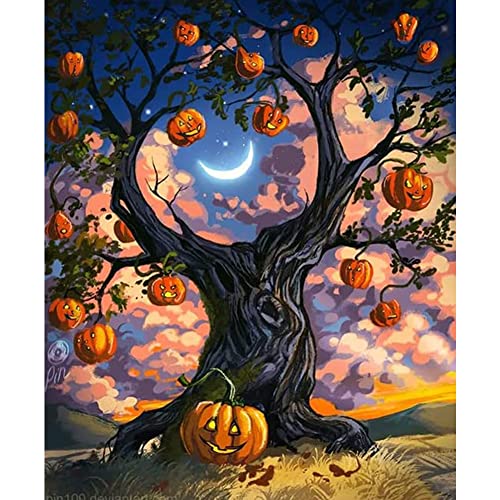 Diamond Painting Full Set, ABEUTY DIY 5D Diamant Painting Happy Halloween Kürbis Light Tree Moon Diamant Malerei Malen nach Zahlen Kreuzstich Crystal Diamond Art Kits von ABEUTY