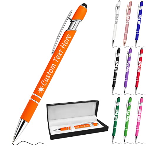 ABIsedrin Personalisierte Stifte mit Namen Benutzerdefinierte Kugelschreiber mit Stylus-Spitze Benutzerdefinierte Kostenlose Gravur Stifte Geschenke für Jahrestag,Geburtstag oder Graduierung,Orange von ABIsedrin