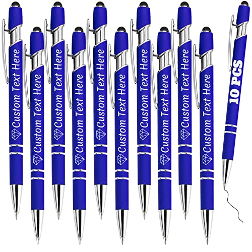 Personalisierte Stifte Bulk 10 mit Namen Benutzerdefinierte Kugelschreiber mit Stylus-Spitze Benutzerdefinierte Kostenlose Gravur Stifte Geschenke für Jahrestag,Geburtstag oder Graduierung,Blau von ABIsedrin
