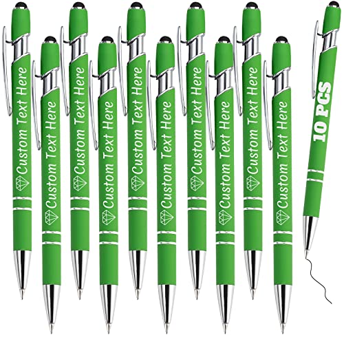 Personalisierte Stifte Bulk 10 mit Namen Benutzerdefinierte Kugelschreiber mit Stylus-Spitze Benutzerdefinierte Kostenlose Gravur Stifte Geschenke für Jahrestag,Geburtstag oder Graduierung,Hellgrün von ABIsedrin