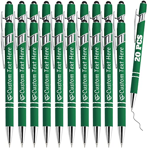 Personalisierte Stifte Bulk 20 mit Namen Benutzerdefinierte Kugelschreiber mit Stylus-Spitze Benutzerdefinierte Kostenlose Gravur Stifte Geschenke für Jahrestag,Geburtstag oder Graduierung,Dunkelgrün von ABIsedrin