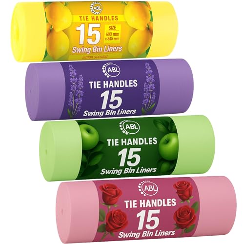 Scented Swing Müllbeutel, 50 l, 15 Zitrone, 15 Lavendel, 15 Apfel, 15 Rosenduft, 50 l, Griffe zum Binden, 60 cm x 94 cm, 50 l Müllbeutel, 50 l (60 Stück) von ABL Supplies