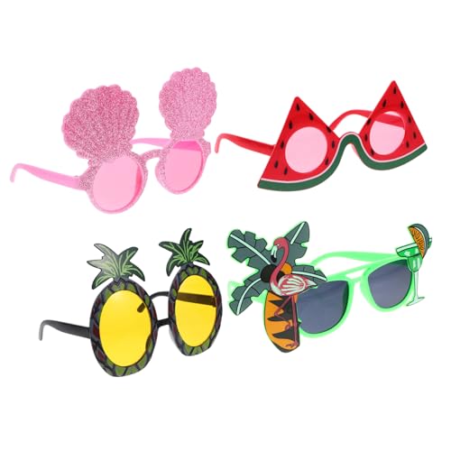 ABOOFAN 1 Satz Hawaiian Party Sonnenbrillen Lustige Brille Für Strand Und Luau Feiern Tropische Dekoration Mit Bunten Designs Ananas Kokosnuss Wassermelone Glitzer Für Erwachsene 4 Stück von ABOOFAN