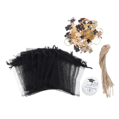 ABOOFAN 1 Satz Mini Doktorhut Schlüsselanhänger Set mit Etiketten und Organza Taschen Dekoration für Abschlusszeremonien Teiliges Set Schlüsselanhänger Etiketten von ABOOFAN