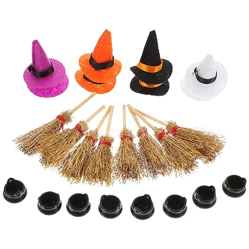 ABOOFAN 1 Satz Mini Hexenhüte und Besen für Halloween Teiliges mit Kleinen und Besen für Miniaturhäuser Bastelmaterialien für Kreative Halloween Feiern von ABOOFAN