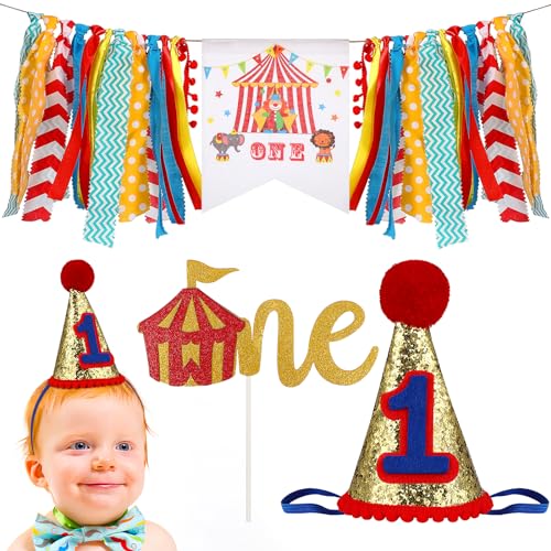 ABOOFAN 1 Set Geburtstag Zirkus Karneval Mottopartys Lieferungen Eine Geburtstagshut Hochstuhl Banner Dekoration Geburtstag eines Jahres (3 Stück) von ABOOFAN