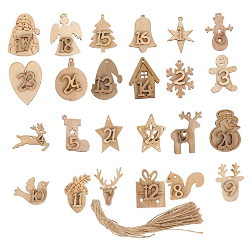 ABOOFAN 1 Set Kalender Charm Zahlenanhänger Adventskalender Countdown Adventskalender Basteln Weihnachtsdekor Dekorationen Krippen Adventskalender Für Erwachsene Kalender Khaki Holz von ABOOFAN