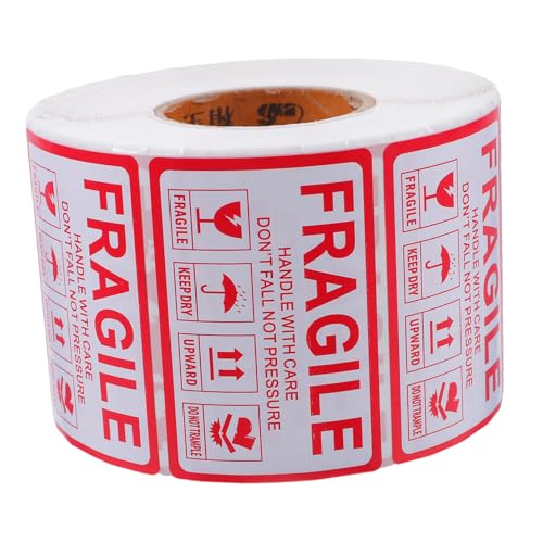 ABOOFAN 1000 Stück Fragile Logo-Aufkleber Paket zerbrechlicher Aufkleber zerbrechliches Klebeband verpacken zerbrechliche Klebeetiketten Warnaufkleber Kupferplatte rot von ABOOFAN