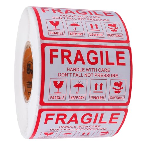 ABOOFAN 1000 Stück Fragile Logo-Aufkleber zerbrechliches Packband Verpackungsetiketten Warnaufkleber Verpackung für kleine Unternehmen Verpackungsaufkleber Kupferplatte rot von ABOOFAN