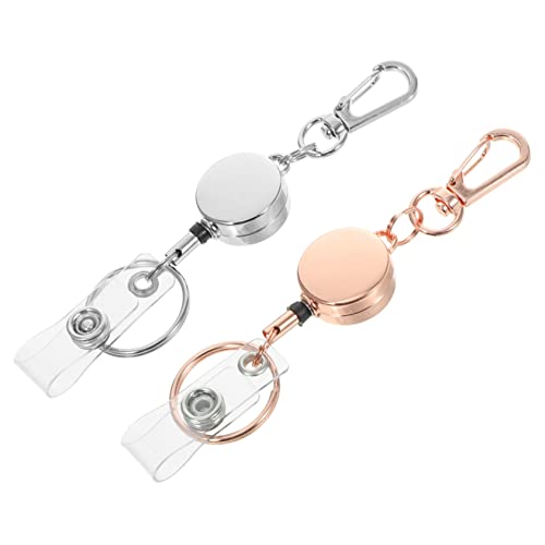 ABOOFAN 2 Stück Ausweishalter mit Einziehbarem Schlüsselanhänger Runder Metall Schlüsselring und Id Halter Silber und Roségold für Schlüssel und Bürobedarf von ABOOFAN
