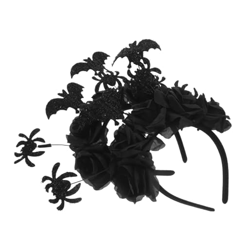 ABOOFAN 2 Stück Teiliges Halloween Gothic Haarreif mit Schwarzen Rosen Spinnen und Fledermäusen Realistisches Design Dunkles Blumenzubehör für Damen für Kostümpartys Day Of The Dead und von ABOOFAN