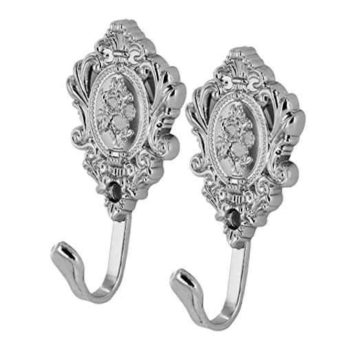 ABOOFAN 2stücke Vintage Zinklegierung Gardinenhaken Raffhalter Rosenmuster Silber Für Vorhänge Wandhaken Garderobenhaken Einfach Zu Montieren von ABOOFAN