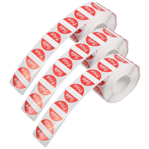 ABOOFAN 3 Rollen selbstklebendes Etikett Lebensmitteletiketten Aufkleber Garagen-Tags Preisetikettenpapier Preisschild aus Papier Selbstklebendes Kupferplattenpapier rot von ABOOFAN