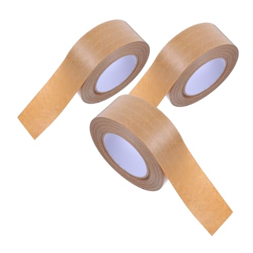 ABOOFAN 3 Stück Geripptes Kraftpapierband Manipulationssicheres Klebeband Braunes Versandklebeband Verstärktes Wasseraktiviertes Klebeband Verstärktes Packband Braunes Packband Khaki von ABOOFAN