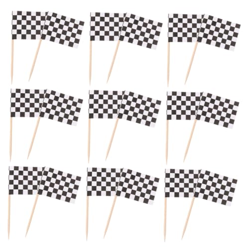 ABOOFAN 360 Stück Mini Kariert Rennflaggen Zahnstocher Cupcake Toppers aus Papier und Holz Dekoration für Rennwagenpartys Geburtstage Shower Vielseitig für Kuchen Snacks und Getränke von ABOOFAN