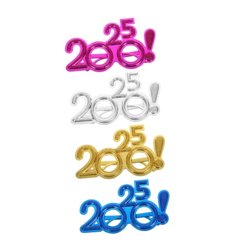 ABOOFAN 4 Stück Neujahrsbrille Lustige Partybrille für Silvesterfeiern Einzigartige Foto Requisiten aus PC Material Leicht und Bequem für Stimmungsvolle Dekorationen von ABOOFAN