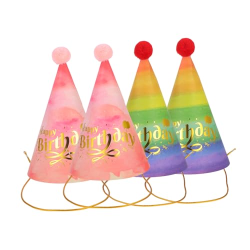 ABOOFAN 4 Stück Teiliges Geburtstagskonen Hüte Bunte Partyhüte mit Pompon Zubehör für Geburtstagsfeiern und Festliche Anlässe Langlebig und Bequem zu Tragen von ABOOFAN