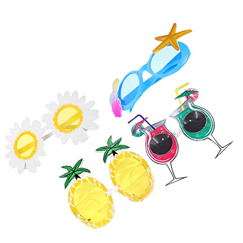 ABOOFAN 4Stücke Hawaii Sonnenbrillen Kreative Partybrillen für Strand Events Fotoshootings und Feiern Gläserdekor mit Gelbem Ananas Seestern und Cocktail Design von ABOOFAN