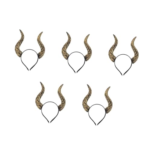 ABOOFAN 5 Stück Halloween Horn -Kopfbeschriftungskopf gebogene Dämonhörnerkopfschmuck Haarschmuck aus Horn Halloween-Kostümhörner Ochsenohren Stirnband Ochsen -Ohr -Haarband Pu Golden von ABOOFAN
