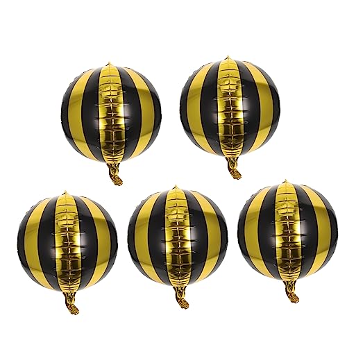 ABOOFAN 5 Stück Teiliges Aluminium Folienballons Runde Gestreifte Metallic Luftballons Stabile Partydekoration für Geburtstag Hochzeit Schwarz Gold Langlebig Geruchsneutral von ABOOFAN