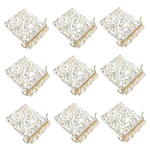 ABOOFAN 50 Stück Organza Geschenksäckchen mit Kordelzug für Hochzeiten Partys und für Süßigkeiten Schmuck und Gold und Weißdesign von ABOOFAN