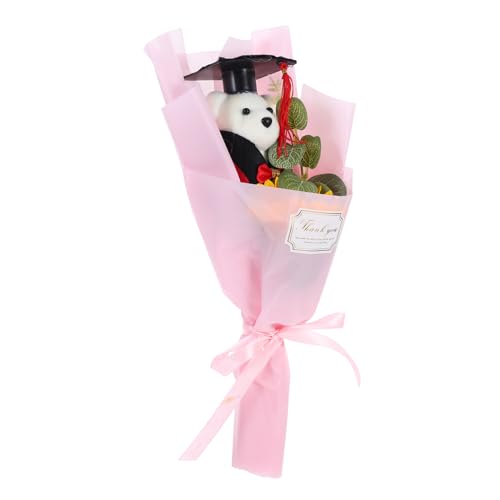 ABOOFAN Abschlusssaison -simulationsstrauß Abschluss-süßigkeitsstrauß Graduationsparty Gefälligkeiten Gefüllter Blumenstrauß Graduierung Bär Puppe Blumenstrauß Stofftierstrauß Plastik Rosa von ABOOFAN