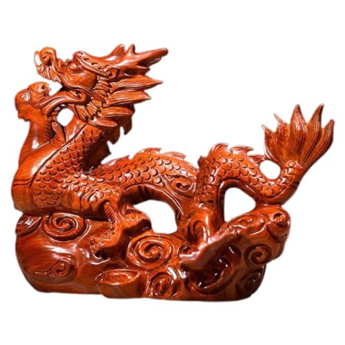 ABOOFAN Chinesische Drachenstatue Aus 12 cm Chinesische Feng-Shui-Drachenstatue Rote Holzfigur Sternzeichen-Maskottchen Skulptur Figur Statue von ABOOFAN