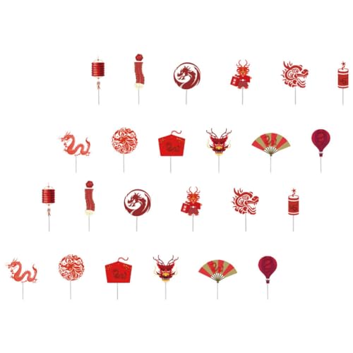 ABOOFAN Chinesischer Neujahrs-Kuchenaufsatz 24 Stück Jahr Des Drachens Kuchenaufsätze Traditionelles Chinesisches Tierkreiszeichen Drache Cupcake-Aufsätze Obst Zahnstocher Frühlingsfest von ABOOFAN