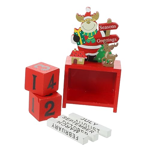 ABOOFAN Festliche Feiertagsblöcke Kalender Rot Desktop Ornament Holz Dekoration Kalender Tischkalender Für Weihnachten Holz von ABOOFAN