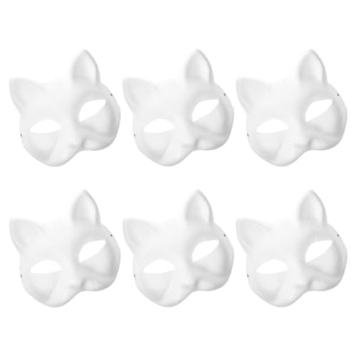 ABOOFAN Katzenmasken 6 Stück Blanko Diy-Papiermasken Maskerade Katzenmasken Bemalbare Blankomasken Tanzparty Cosplay-Masken Weiße Handbemalte Maske Für Feiertags-Weihnachtsfeier von ABOOFAN