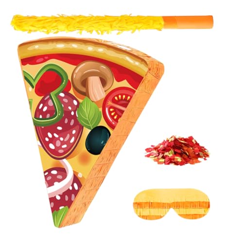 ABOOFAN Pizza Pinata mit und Augenbinde Bunte Pizza Dekoration für Cinco De Mayo und Kindergeburtstag Inklusive Konfetti Einfach Aufzuhängen Interaktives Partyspiel von ABOOFAN