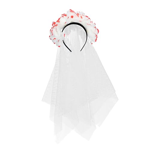 ABOOFAN Rotes und Weißes Rosen Haarband mit Schleier für Frauen Einzigartiger Haarschmuck für Halloween Cosplay und Partys Stilvolles Accessoire für Besondere Anlässe von ABOOFAN