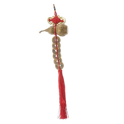 Chinesische Feng-Shui-Ornamente, Messing-Kalebassen-Ornament mit Anhänger, Neujahrs-Glücksbringer-Hängedekoration, Glücksbringer-Auto-Rückspiegelquaste (8cm) von ABOOFAN