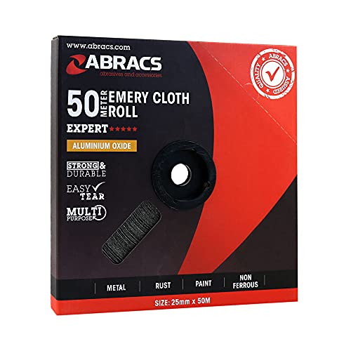 ABRACS ABER5050040 Aluminiumoxid Schmirgel Rolle, 50mm x 50M x 40 Körnung - 1 Stück in praktischer Dispenser Packung von Connect