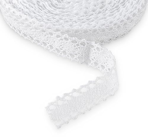 ABSOFINE 15M Vintage Spitzenband Borte aus Baumwolle Dekoband Zierband Spitzenstoff Spitzenborte für Nähen Handwerk Hochzeit Deko Scrapbooking Geschenkbox (Weiss) von ABSOFINE