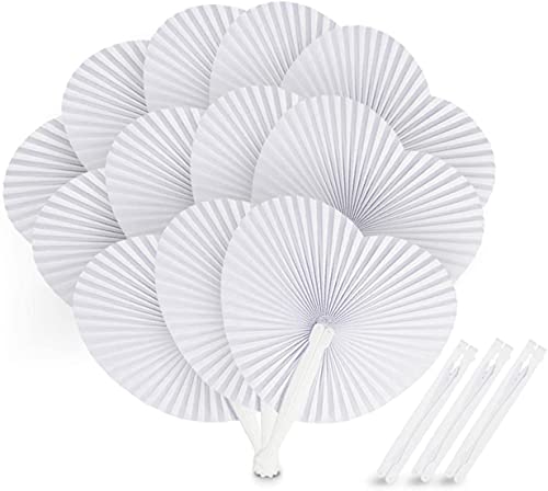 ABSOFINE 24 Stk. Fächer Hochzeit Papierfächer Herzförmiges Weiß Papierfächer Faltbar Taschenfächer für Hochzeit Bevorzugung Party Beutel Füller von ABSOFINE