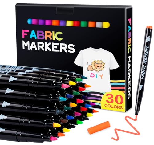 ABSOFINE Textilstifte Waschmaschinenfest, 30 Farben Stoffmalfarben Permanent Ungiftig für T-Shirts, Stoffbeutel, Schuhe, Basteln – Textilstifte für Kinder und Erwachsene von ABSOFINE