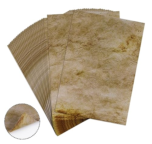 ABSOFINE Vintage Papier, 25 Stück DIN A4 Bedruckbar Briefpapier Vintage Pergamentpapier, 120g Retro Urkundenpapier Mittelalterliches Altes Papier für Hochzeit, Geschenke, Nostalgie, Geburtstag von ABSOFINE