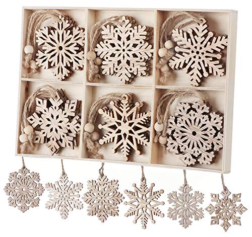 Homewit Holz-Anhänger Schneeflocken Baumschmuck, 18 Stück Weihnachtsanhänger Holz Weihnachts-Anhänger Hängeornamente Weihnachtsbaumschmuck mit Juteseil für Christbaumanhänger - 7cm Homewit Holz-Anhänger Schneeflocken Baumschmuck, 18 Stück Weihnachtsanhänger Holz Weihnachts-Anhänger Hängeornamente Weihnachtsbaumschmuck mit Juteseil für Christbaumanhänger - 7cm von ABSOFINE