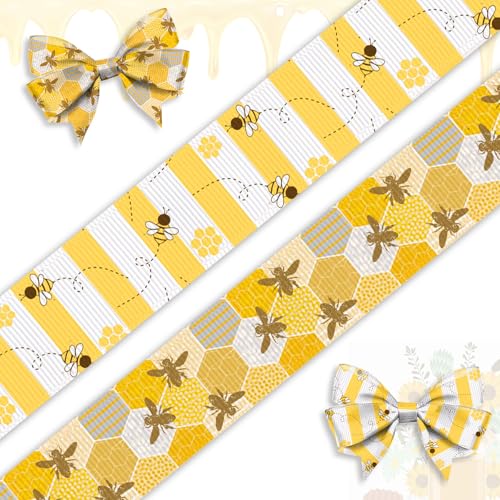 ABTOLS 2 Rollen 9,1 m Hummelbänder Blumenbänder Honig dekorative Ripsbänder weiß gelb gestreift 12,7 cm Wabenband für Frühling Geschenkverpackung Handwerk Bienen Urlaub Party von ABTOLS