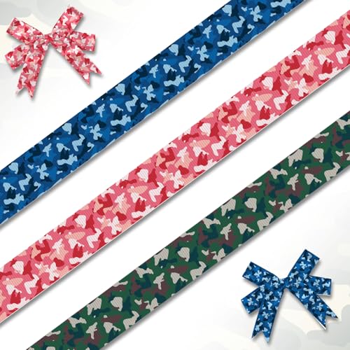 ABTOLS 3 Rollen 12,7 m Leopardenmuster Themenbänder Tier Gepardendruck Dekorative Ripsbänder Armeegrün Rosa Blau 1,9 cm Geschenkband für Zuhause Handwerk Urlaub Party Gastgeschenke Dekor von ABTOLS
