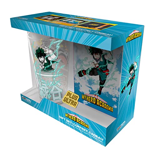 ABYstyle - My Hero Academia Geschenkset aus Glas XXL + Pin + Heft Helden von ABYSTYLE