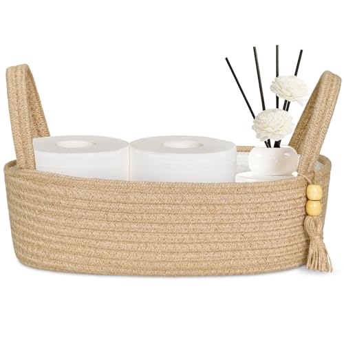ABenkle Kleiner Aufbewahrungskorb für Toilette, Tanktop, Juteseil, gewebter Organizer mit Griff, Boho-Arbeitsplatte, Badezimmer-Dekor, Toilettenpapierhalter, 33 x 15 x 10 cm ABenkle Kleiner Aufbewahrungskorb für Toilette, Tanktop, Juteseil, gewebter Organizer mit Griff, Boho-Arbeitsplatte, Badezimmer-Dekor, Toilettenpapierhalter, 33 x 15 x 10 cm von ABenkle