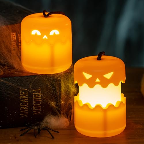 2 Stück Halloween Deko Laterne, Einziehbar Herbstdeko Kürbis Licht, Herbst Aufhängbar Beleuchtung Kürbis Lampe Beidseitig mit Grusel-Fratze für Innen Außen Gärten Party Halloween Deko Geschenke 2 Stück Halloween Deko Laterne, Einziehbar Herbstdeko Kürbis Licht, Herbst Aufhängbar Beleuchtung Kürbis Lampe Beidseitig mit Grusel-Fratze für Innen Außen Gärten Party Halloween Deko Geschenke von ACAREY