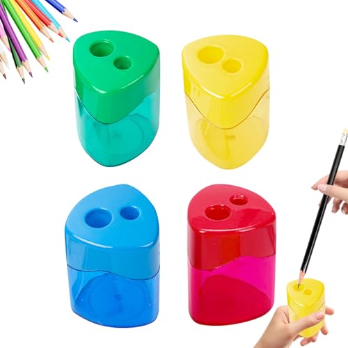 ACAREY 4er 4 Farben Set Bleistiftspitzer Doppelloch mit Behälter, Anspitzer für Dicke und Dünne Stifte, Klein Tragbar Manuelle Spitzmaschine, Dosenspitzer für Kinder Schule Büro (B) von ACAREY